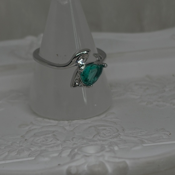 Mint Green Tourmaline w/White Topaz Stainless Steel Ring - Picture 4 of 6